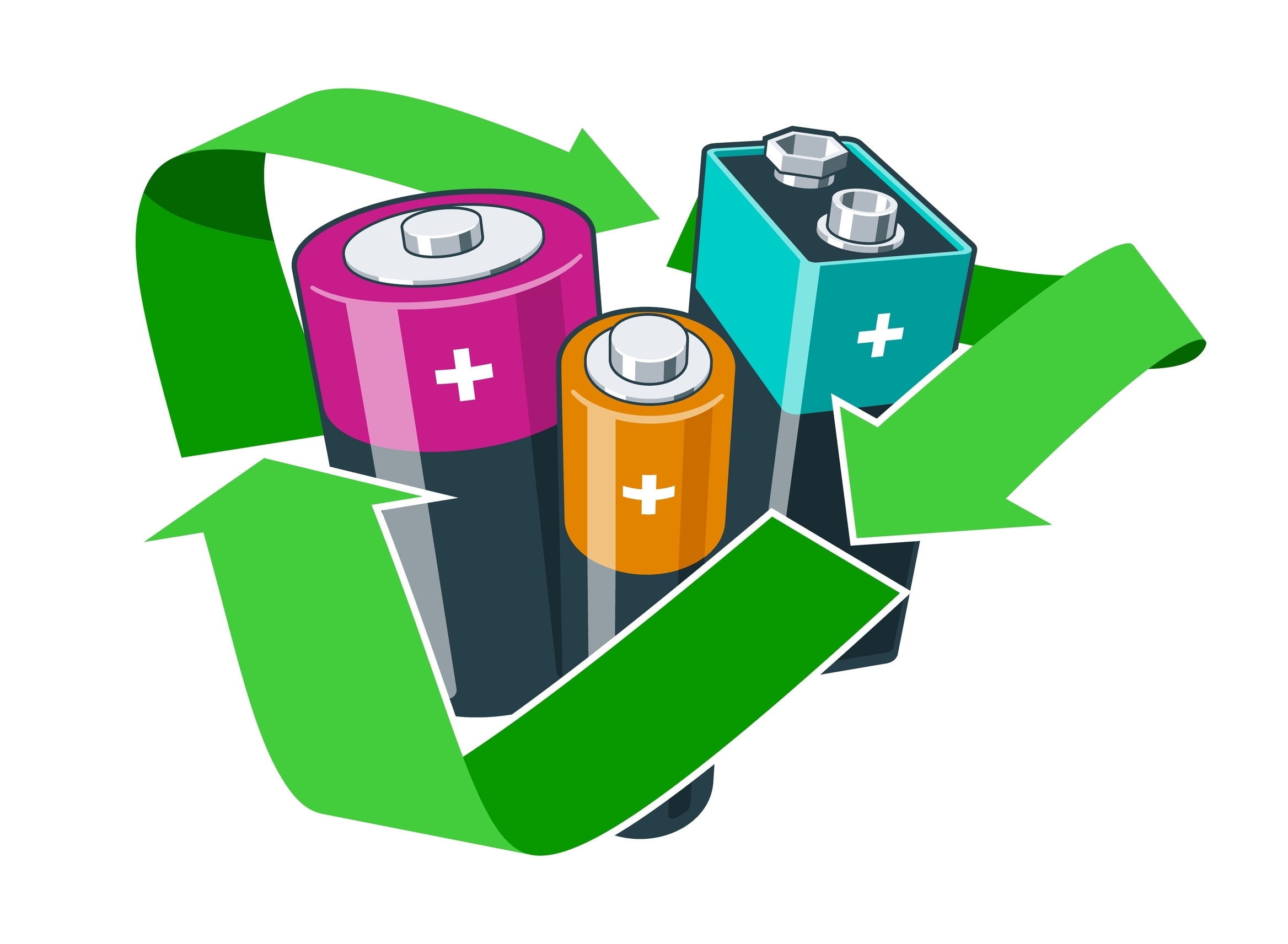 Green,Recycling,Symbol,With,Used,Batteries,Inside.,Concept,Of,Waste